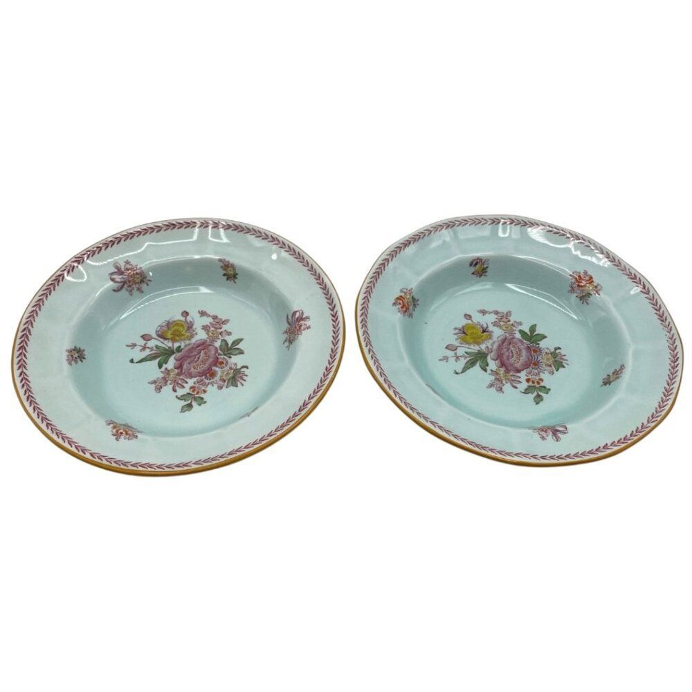 Vtg Adams England Calyx Ware 8" Bowls "Chelsea Sprays" Set of 2 Red Laurel Leaf